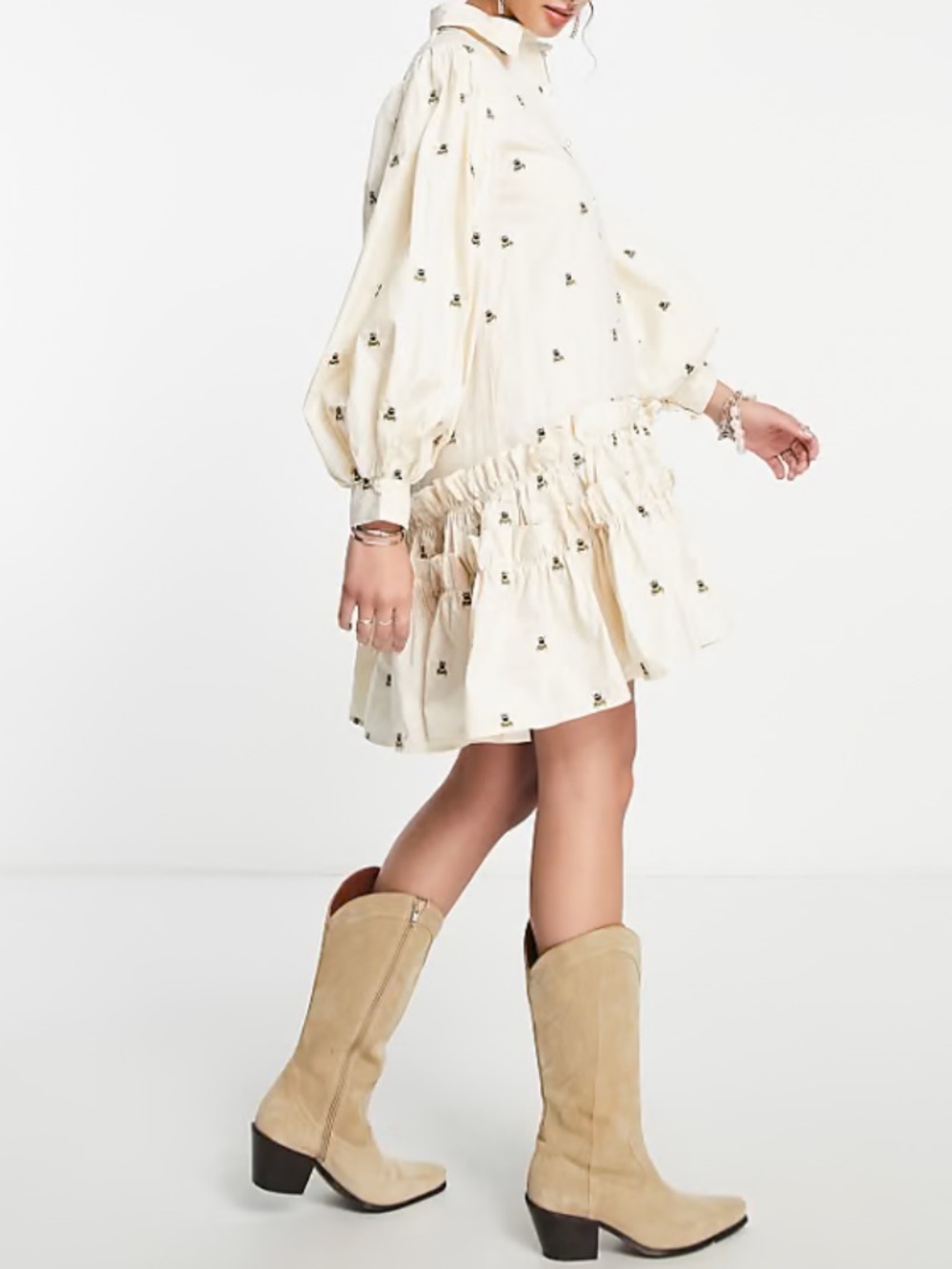 Sister Jane Mini Smock Dress with Bee Embroidery - Cream